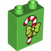 LEGO Bright Green Duplo Brick 1 x 2 x 2 with Candy cane and green bow with Bottom Tube (15847)