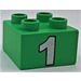 LEGO Leuchtend grün Duplo Backstein 2 x 2 mit &quot;1&quot; (3437)