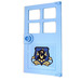 LEGO Bright Light Blue Door 1 x 4 x 6 with 4 Panes and Stud Handle with Emblem with Darkblue &#039;B&#039; and golden Tendrils Sticker (60623)