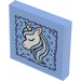 LEGO Bright Light Blue Tile 2 x 2 with Groove with Unicorn Picture