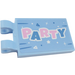 LEGO Bright Light Blue Tile 2 x 3 with Horizontal Clips with &quot;PARTY&#039; Sticker (Thick Open &#039;O&#039; Clips) (30350)