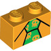 LEGO Bright Light Orange Brick 1 x 2 with Green Tie with Skulls with Bottom Tube (3004 / 33613)