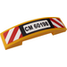 LEGO Bright Light Orange Slope 1 x 4 Curved Double with &#039;CM60198&#039;, Red and White Danger Stripes Sticker (93273)