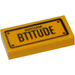 LEGO Bright Light Orange Tile 1 x 2 with &quot;GOTHAM&quot; and &quot;BT1TUDE&quot; Sticker with Groove (3069)