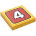 LEGO Helles Licht Orange Fliese 2 x 2 mit Number &#039;4&#039; Aufkleber mit Nut (3068)
