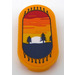 LEGO Bright Light Orange Tile 2 x 4 with Rounded Ends with Carpet with a Sunset and Fir Trees Sticker (66857)