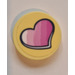 LEGO Bright Light Yellow Tile 2 x 2 Round with Pink Heart Sticker with Bottom Stud Holder (14769)
