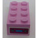 LEGO Fel roze Steen 2 x 4 met Auto Radio Sticker (3001)