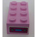 LEGO Bright Pink Brick 2 x 4 with decation on a side Sticker (3001)