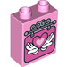 LEGO Bright Pink Duplo Brick 1 x 2 x 2 with pink heart in hands sign with Bottom Tube (15847 / 33356)