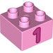 LEGO Leuchtend rosa Duplo Backstein 2 x 2 mit &quot;1&quot; (3437 / 15945)