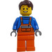 LEGO Brown Hair, Freckles, Open Smile with Orange Overalls with Straps Minifigure