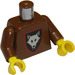 LEGO Braun Minifigur Schloss Torso mit Wolf im Schild mit Rot Border Muster, Braun Arme, Gelb Hände (973)