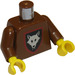 LEGO Bruin Minifig Castle Torso met Wolf in Schild met Rood Border Patroon, Brown Armen, Geel Handen (973)
