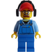 LEGO City Worker with beard wearing blue overalls with red cap with ear defenders Minifigure