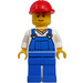 LEGO Construction Worker in Blue Overalls and Red Helmet Minifigure