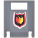 LEGO Container Box 2 x 2 x 2 Door with Slot with Fire Logo Sticker with Gray Background (4346)