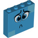 LEGO Mørk Azure Klods 1 x 4 x 3 med Sad Ansigt (49311 / 52099)