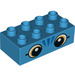 LEGO Dark Azure Duplo Backstein 2 x 4 mit Augen und Whiskers (3011 / 36504)