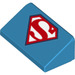 LEGO Dark Azure Slope 1 x 2 (31°) with Red superman symbol (34559 / 85984)