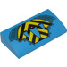LEGO Dark Azure Slope 2 x 4 Curved with Black and Yellow Chevrons Sticker with Bottom Tubes (88930)