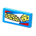 LEGO Dark Azure Fliese 1 x 2 mit Mac &amp; Cheese Package Aufkleber mit Nut (3069)