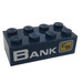 LEGO Tummansininen Palikka 2 x 4 jossa &#039;BANK&#039; ja City Bank logo Oikein Tarra (3001)