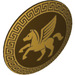 LEGO Dark Brown Round Shield with Curved Face with Gold Pegasus Horse (18316 / 75902)