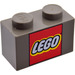 LEGO Dark Gray Brick 1 x 2 with LEGO Logo with Bottom Tube (42481 / 50831)