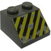 LEGO Gris foncé Pente 2 x 2 (45°) avec Noir et Jaune Danger Rayures et Damage Décoration (3039)