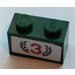 LEGO Dark Green Brick 1 x 2 with Number 3 and Laurel Wreath Sticker with Bottom Tube (3004)