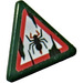 LEGO Dark Green Triangular Sign with Worn Spider Warning Sticker with Split Clip (30259)