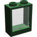 LEGO Dark Green Window 1 x 2 x 2 without Sill with Transparent Glass