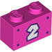LEGO Rose foncé Brique 1 x 2 avec Number 2 avec tube inférieur (3004)