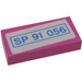LEGO Dark Pink Tile 1 x 2 with &#039;SP 91 056&#039; License Plate Sticker with Groove (3069)