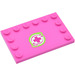 LEGO Dark Pink Tile 4 x 6 with Studs on 3 Edges with Magenta Cross &amp; Lime Pattern Sticker (6180)