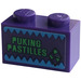 LEGO Dark Purple Brick 1 x 2 with &#039;PUKING PASTILLES&#039; Sticker with Bottom Tube (3004)