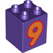 LEGO Violet foncé Duplo Brique 2 x 2 x 2 avec &#039;9&#039; (13172 / 28937)