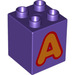 LEGO Dark Purple Duplo Brick 2 x 2 x 2 with &#039;A&#039; (21274 / 31110)