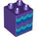 LEGO Dark Purple Duplo Brick 2 x 2 x 2 with Blue Waves (16727 / 31110)