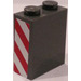LEGO Dark Stone Gray Brick 1 x 2 x 2 with Red and White Danger Stripes Left Sticker with Inside Axle Holder (3245)