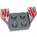 LEGO Dark Stone Gray Mudguard Plate 2 x 2 with Flared Wheel Arches with Red, Black, and White Stripes (41854 / 51724)