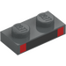 LEGO Dark Stone Gray Plate 1 x 2 with Black and Red (3023 / 106728)