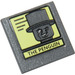LEGO Dark Stone Gray Roadsign Clip-on 2 x 2 Square with Black Lines on Yellow Background and &#039;THE PENGUIN&#039; Portrait Sticker with Open &#039;O&#039; Clip (15210)