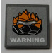 LEGO Dark Stone Gray Roadsign Clip-on 2 x 2 Square with Rock Monster Head and &#039;WARNING&#039; Sticker with Open &#039;U&#039; Clip (15210 / 30258)
