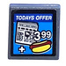 LEGO Dark Stone Gray Roadsign Clip-on 2 x 2 Square with Todays Offer Hotdog   newspaper 3.99 Sticker with Open &#039;O&#039; Clip (15210)
