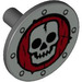 LEGO Dark Stone Gray Round Shield 2 x 2 with Skull on Red Background (59231)