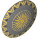 LEGO Dark Stone Gray Round Shield with Curved Face with Sunburst and Gold (33960 / 75902)