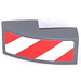 LEGO Dark Stone Gray Slope 1 x 2 Curved with red and white danger stripes with red corners - Right Sticker (11477)