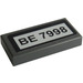 LEGO Dark Stone Gray Tile 1 x 2 with &quot;BE 7998&quot; Sticker with Groove (3069)